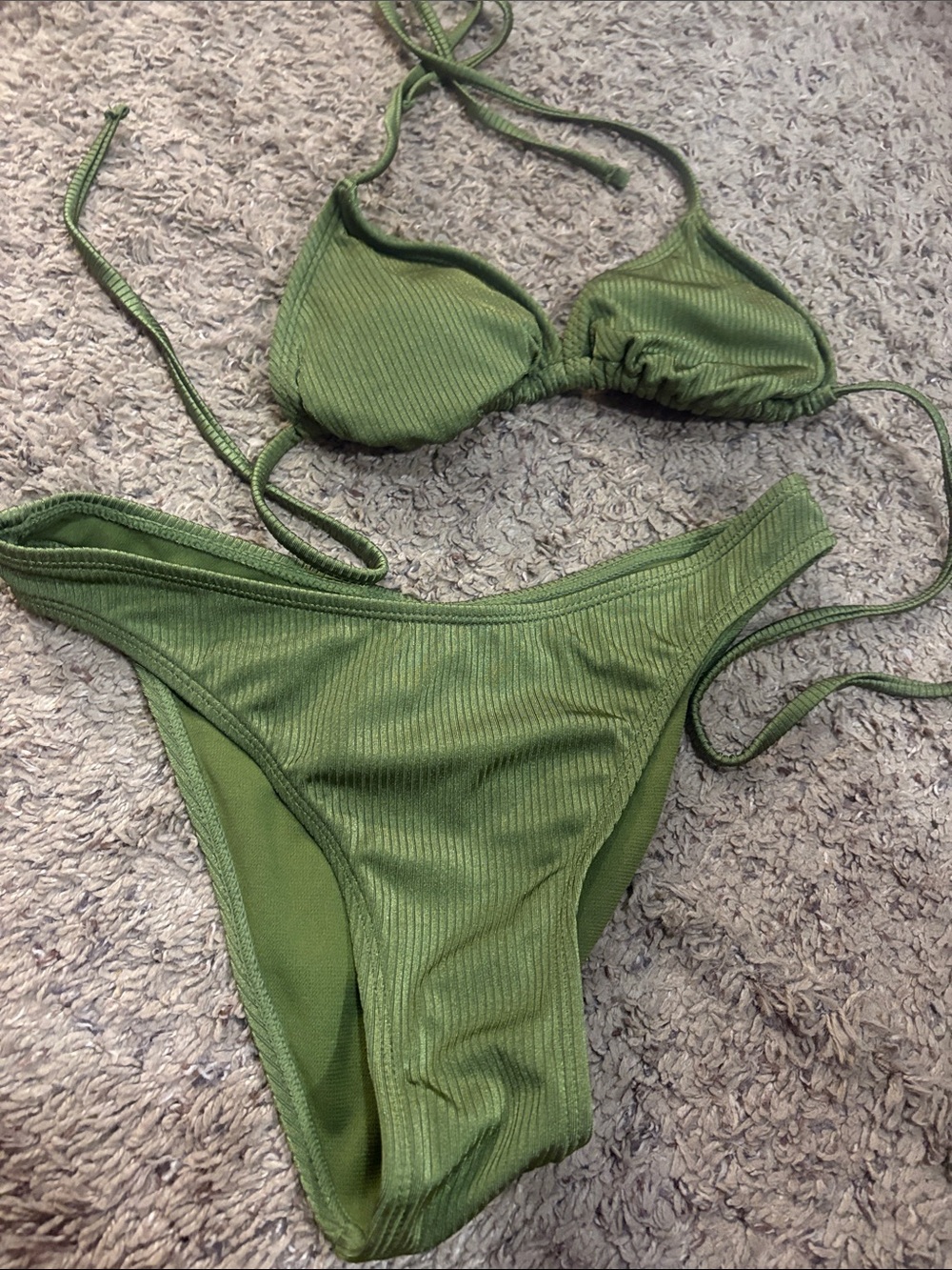 Ribbed Olive Green Bikini Set